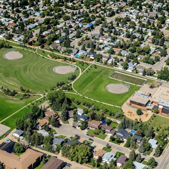 Aerial view of the College Park East neighborhood of Saskatoon.  August 20, 2016