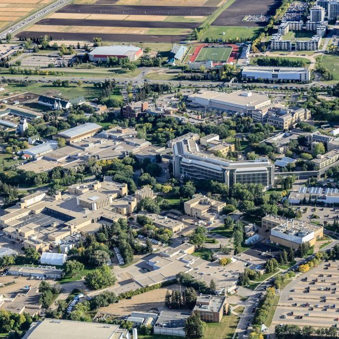 Aerial view of the University of Saskatchewan area of Saskatoon.  Aug 7, 2016